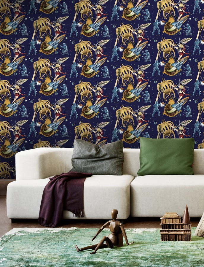 MINDTHEGAP Mural Wallpaper Sci-Fi Pulp WP20064 in Blau und Gelb, Non-Woven, B: 300 cm, H: 300 cm - Bild 1