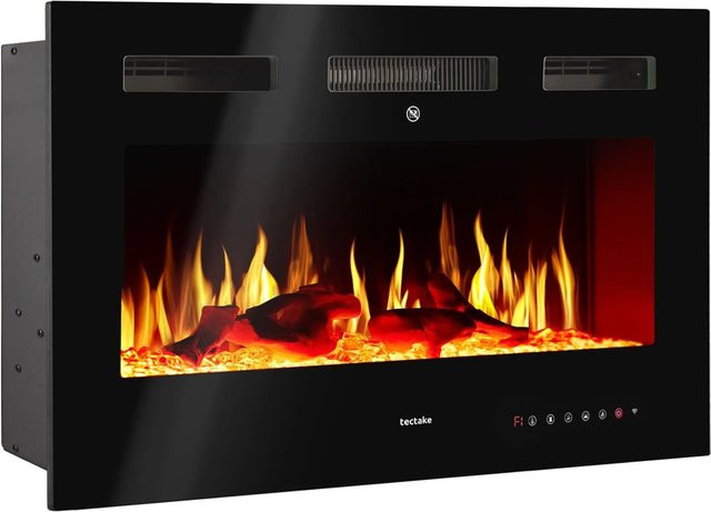 tectake Elektro-Wandkamin Luci in Schwarz mit 3D-Flammeneffekt, 2 Leistungsstufen (900 W und 1800 W), App-Steuerung und Fernbedienung, B/H/T: 91,5 x 12 x 43 cm - Bild 2