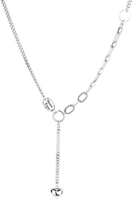 Halskette 925 Sterling Silber, Patchwork Oval Kreis Karte Herz Quaste, Damen - Bild 1