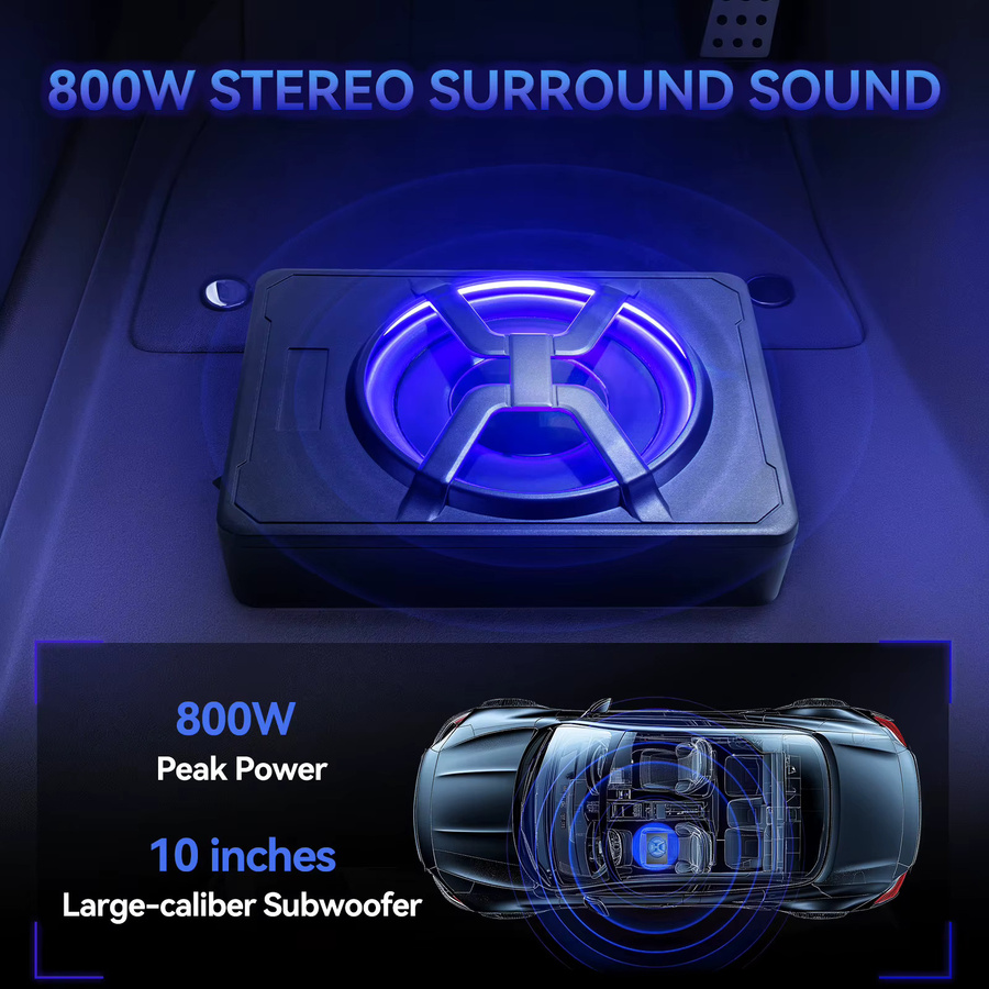 Andeman 10-Zoll Slim Auto-Subwoofer mit integriertem 800 W Verstärker und blauem Licht in Schwarz und Blau - Bild 2