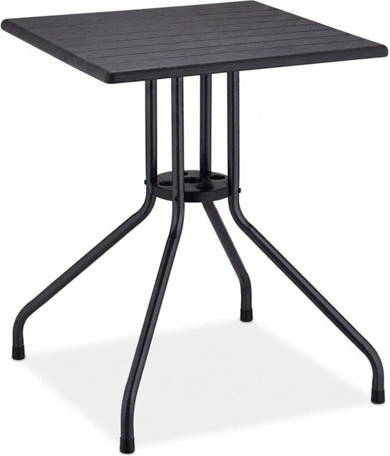 Relaxdays Gartentisch in Holzoptik aus Kunststoff und Stahl, Schwarz, B/T/H: 75 x 61 x 61 cm - Bild 1