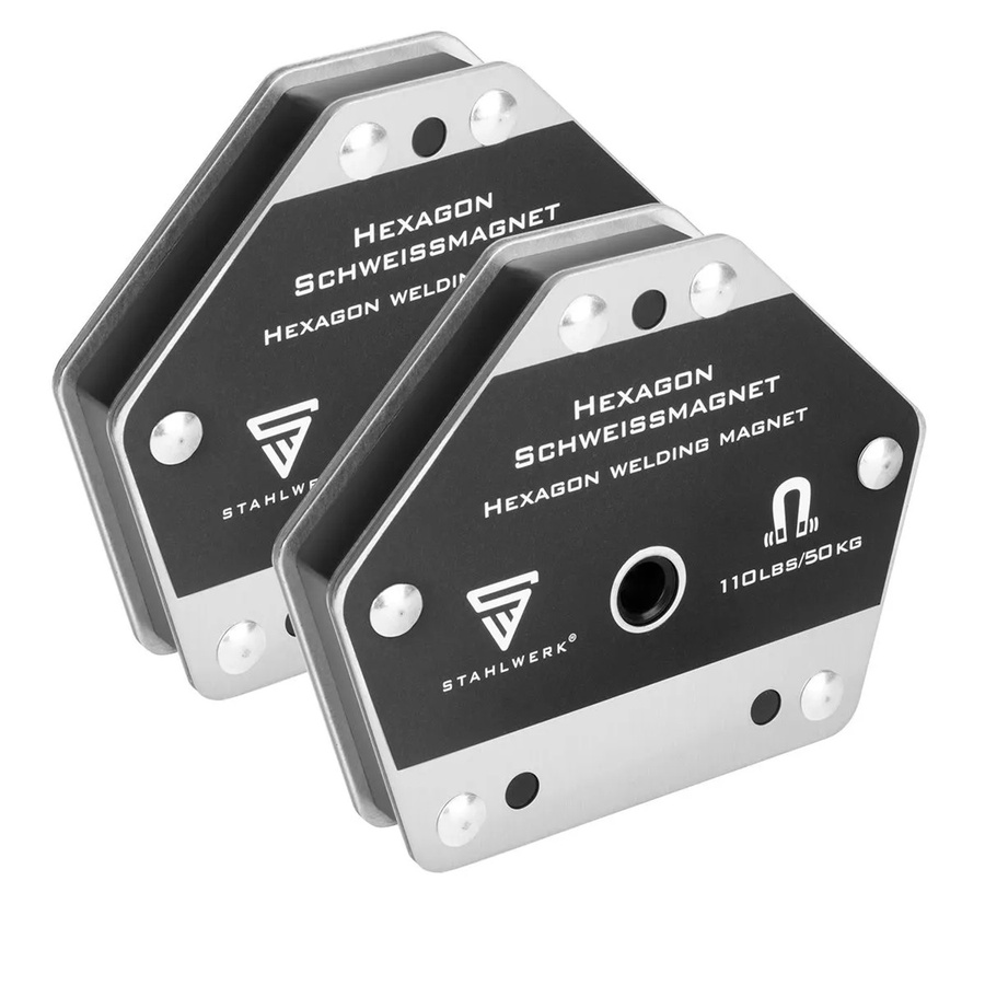 STAHLWERK Hexagon Schweißmagnet Set in Schwarz und Silber mit 50 kg Haftkraft, 2er Pack - Bild 2