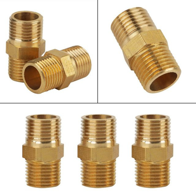 20 Stück Messing Sechskantnippel Fitting als Schneller Adapter mit 1/8 BSP Außengewinde in Gold - Bild 1