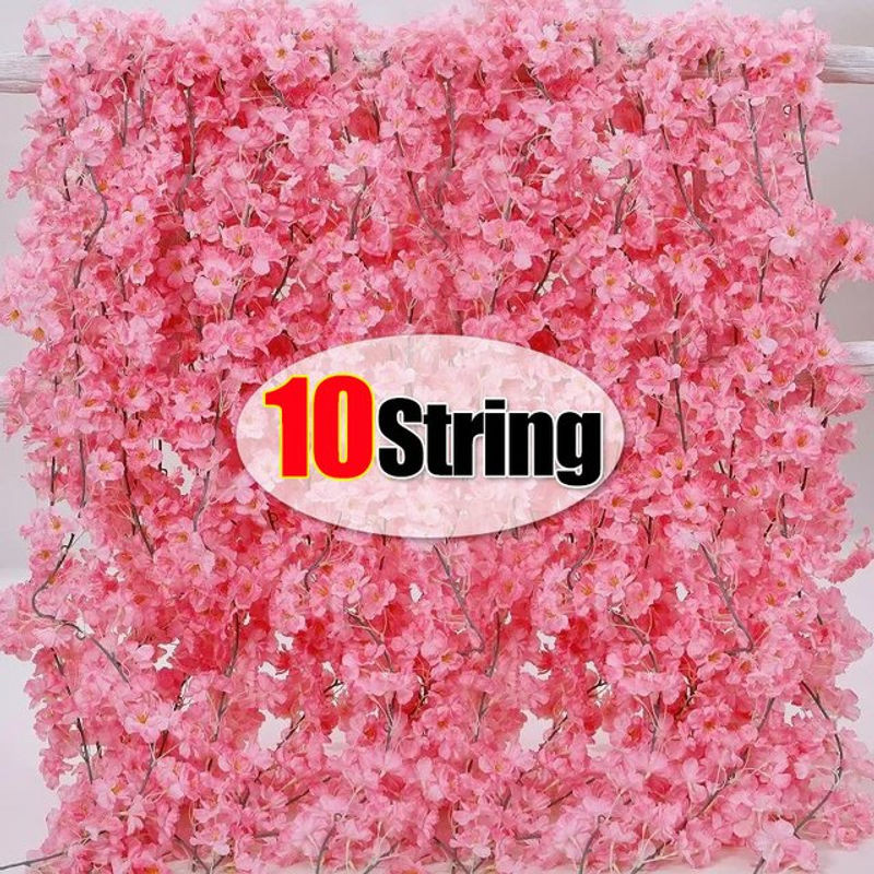 Künstliche Kirschblüten-Girlande aus Seide und Rattan in Rosa, hängende Sakura-Blumenranken für Hochzeit und Dekoration, Länge: 180 cm - Bild 1