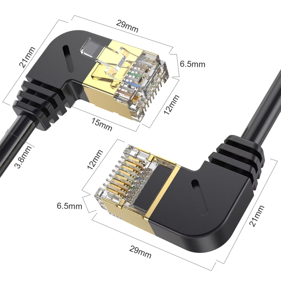 BSN Cat8 Ethernet-Kabel SFTP mit RJ45-Steckern in Schwarz, 40 Gbit/s und 2000 MHz, rechtwinklig nach oben, unten, links oder rechts erhältlich - Bild 5