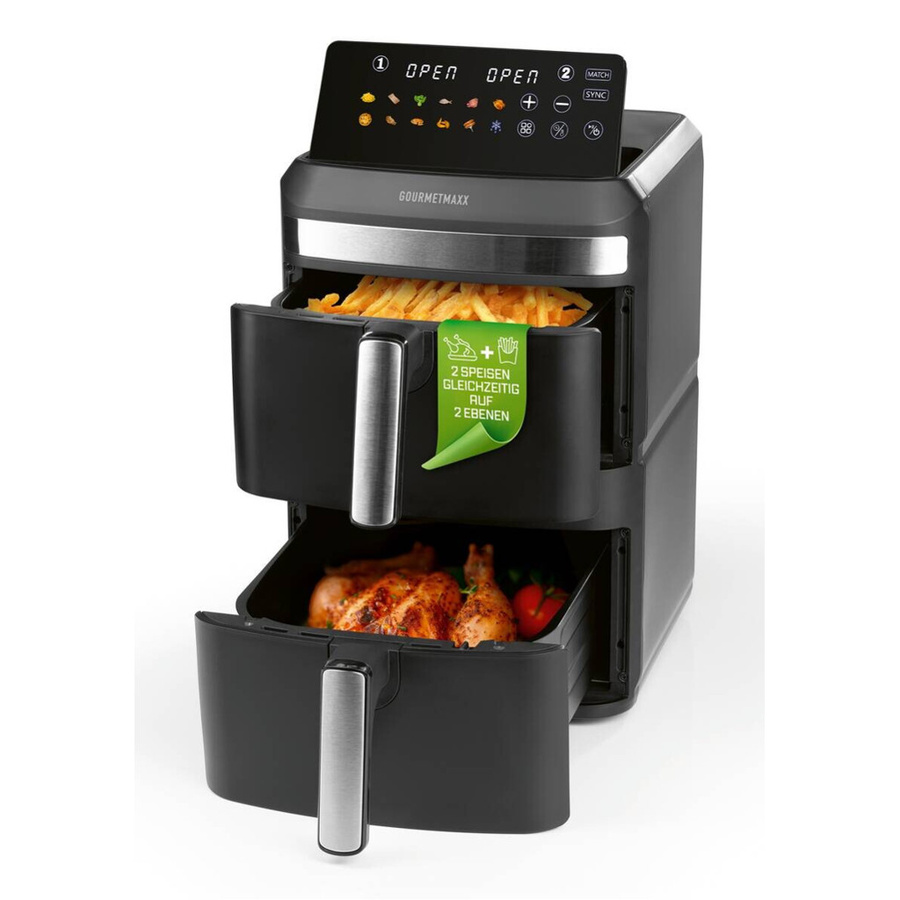 GOURMETmaxx Heißluftfritteuse mit Doppelkorb, 2x 6 l, Schwarz/Silber - Bild 3