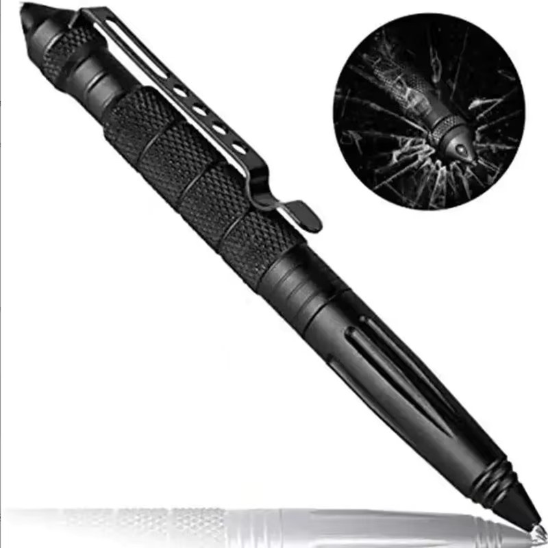 Multifunktionaler taktischer Metallstift in Schwarz für Outdoor, Notfall und Selbstverteidigung mit Glasbrecher und Anti-Slip-Funktion - Bild 6