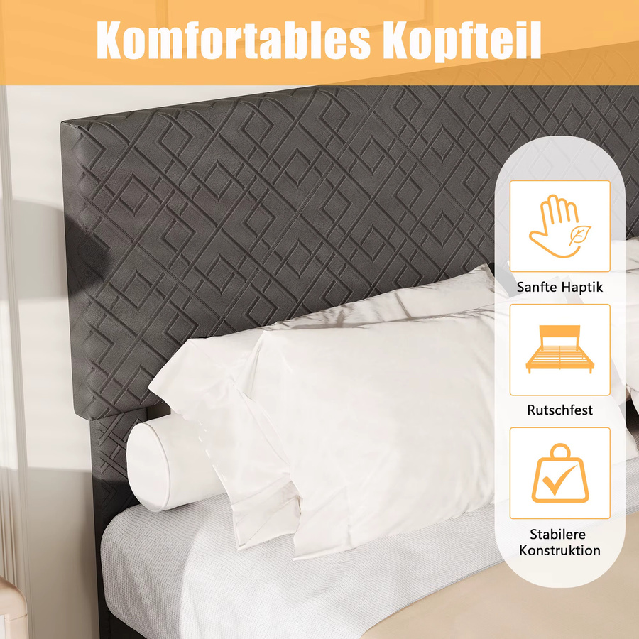 Comanlai Polsterbett Doppelbett mit Lattenrost aus Leinen, Grau, B/T/H: 140 x 200 cm - Bild 5