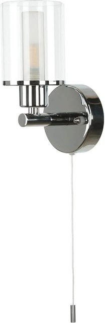 Licht-Erlebnisse Wandlampe für das Badezimmer aus Metall und Glas in Chrom mit Zugschalter und IP44 Schutz - Bild 1