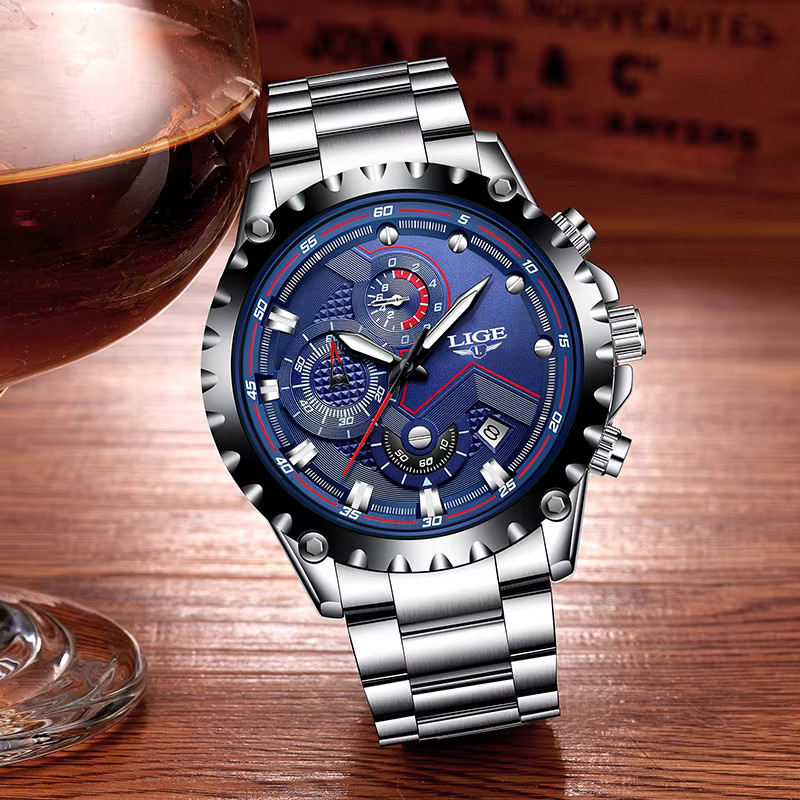 LIGE Chronograph, Quarz, Edelstahl, Blau, Herren - Bild 2