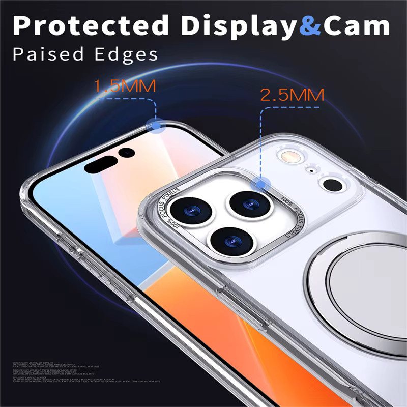 Magnetische MagSafe Schutzhülle für iPhone 17 Pro Max 16 Plus 15 14 13 12 11 mit drehbarer Halterung und stoßfestem Schutz in Grau und Transparent - Bild 5