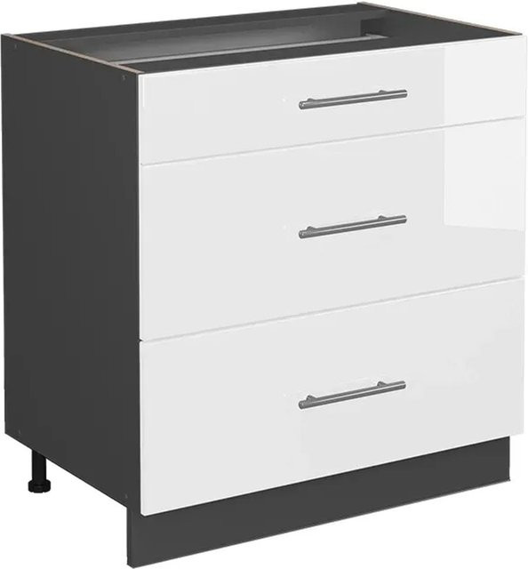 Vicco Küchenunterschrank Fame-Line in Weiß Hochglanz und Anthrazit mit 3 Schubladen und Eiche-Optik, B: 80 cm, H: 82 cm, T: 60 cm - Bild 1