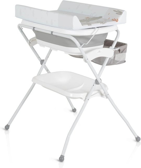 Cangaroo 2 in 1 Babywanne und Wickeltisch Como faltbar mit Wickelauflage und Zubehörfach in Grau und Weiß - Bild 1