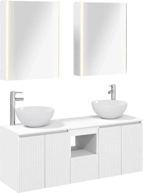 vidaXL Badezimmerschrank-Set in Weiß, modern mit LED-Beleuchtung und Spiegelschrank, B/T/H: 53 x 15,5 x 70 cm - Bild 1
