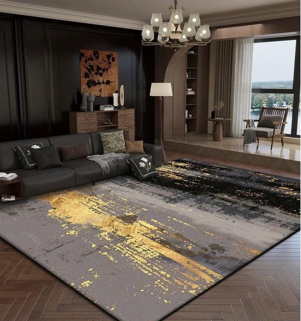 Karpetti Wohnzimmerteppich mit abstraktem Design in Gold und Grau, weich und rutschfest, B/T: 120 x 80 cm - Bild 1