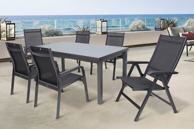 Kettler BasicPlus Garten-Essgruppe aus Aluminium und Textilene in Anthrazit mit ausziehbarem Tisch und 6 Stühlen - Bild 1