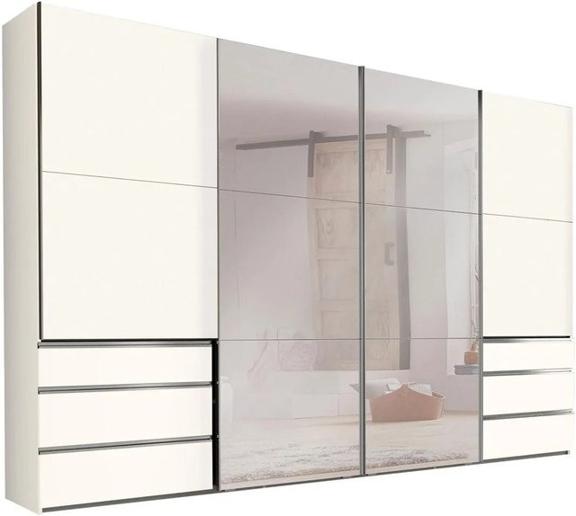 Feldmann-Wohnen Schwebetürenschrank modern in Weiß Matt mit Spiegel, Schubladen und Regalböden, B/T/H: 300 x 65 x 216 cm - Bild 1