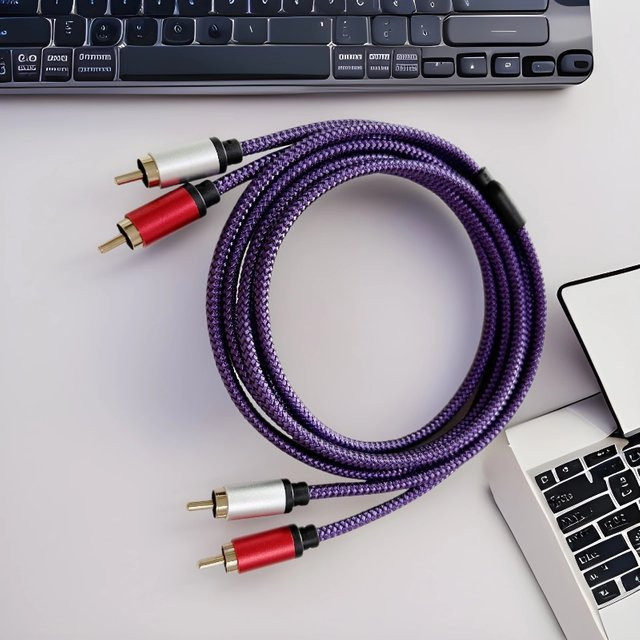 Stereo-Audio-Verlängerungskabel mit 2 RCA-Steckern auf 2 RCA-Stecker in Lila mit Nylon-Geflecht - Bild 1