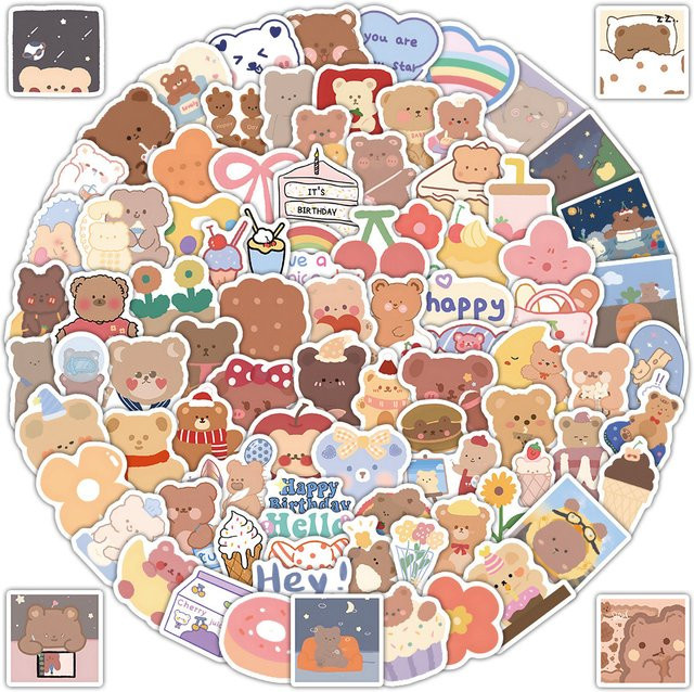 102 Stück koreanische Bären-Aufkleber von AnimeWorlds Store – Niedliche Kawaii Sticker in Mehrfarbig für Laptop, Handyhülle und DIY-Dekoration - Bild 1