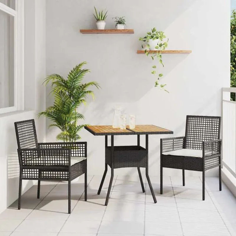 Vidaxl Garten Essgruppe aus 3 Teilen in Schwarz aus Poly Rattan - Bild 1