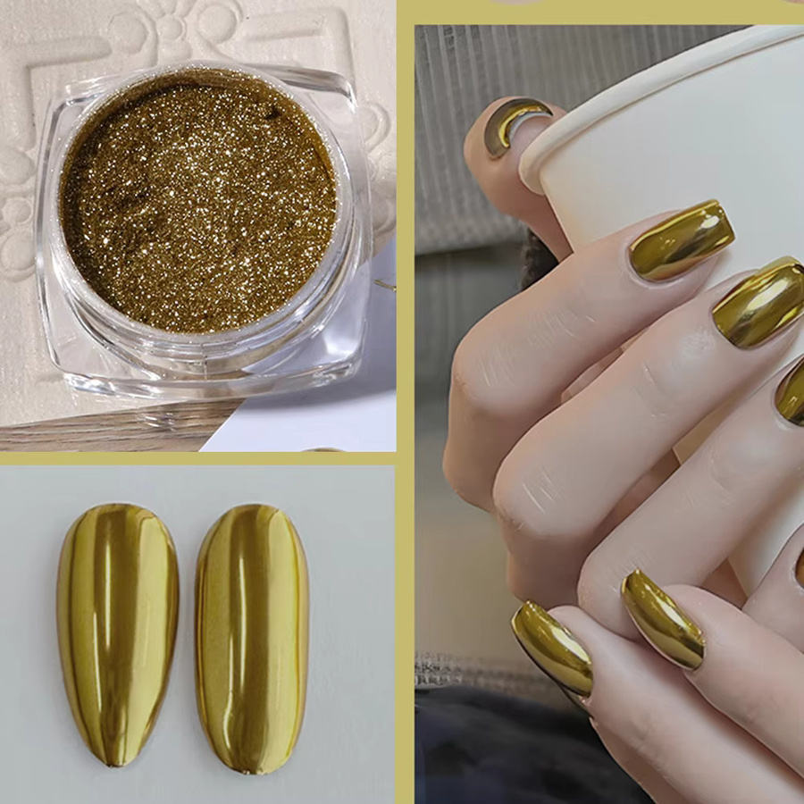 HotPress Nageldesign Chrom Pigment Metallic, Champagne Gold - Bild 3