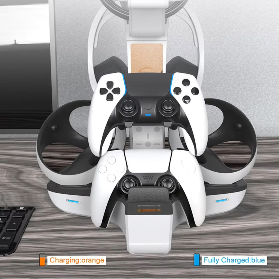 COOLMOON Ladestation für PS5 und PS VR2 Headset mit LED-Anzeige und Controller-Halterung in Weiß - Bild 3