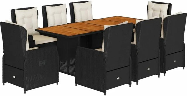 vidaXL 9-teilige Garten-Essgruppe aus Poly-Rattan und Akazienholz in Schwarz mit Kissen - Bild 1