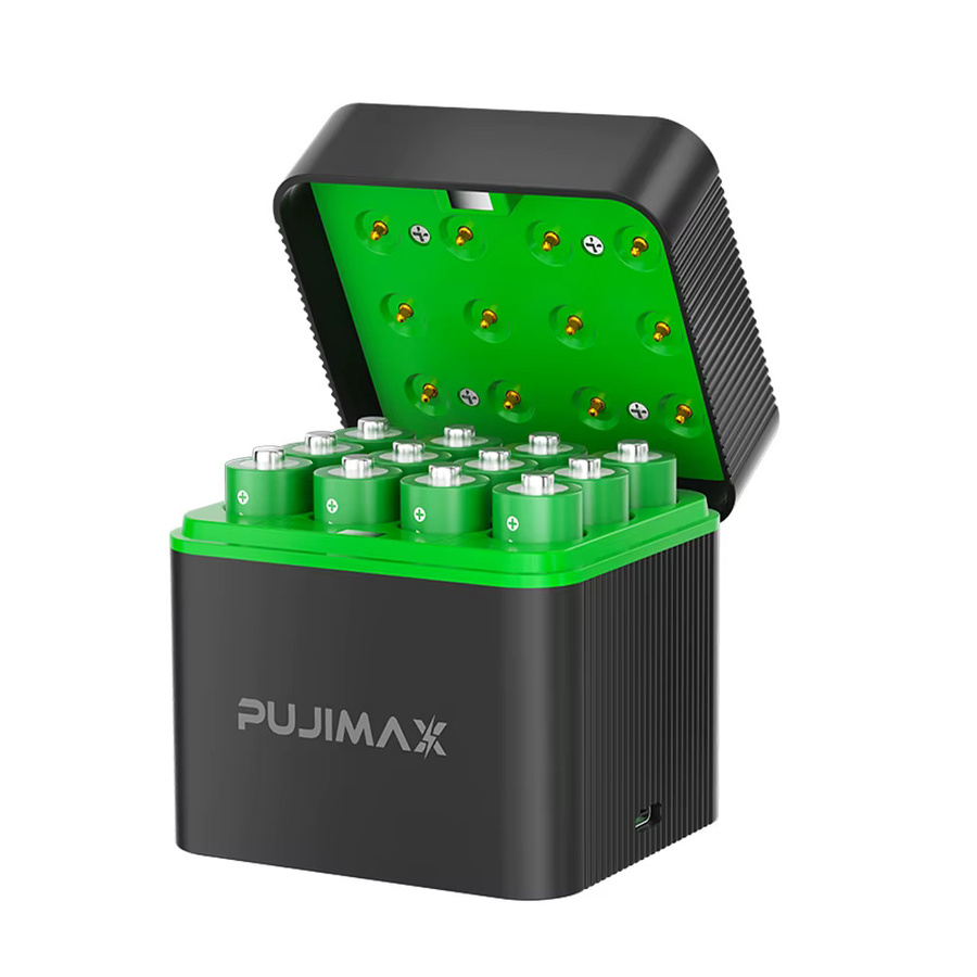 PUJIMAX AA Wiederaufladbares Ladegehäuse für 1,5V Lithium-Batterien, Konstantspannungs-Ladegerät, Schwarz - Bild 4
