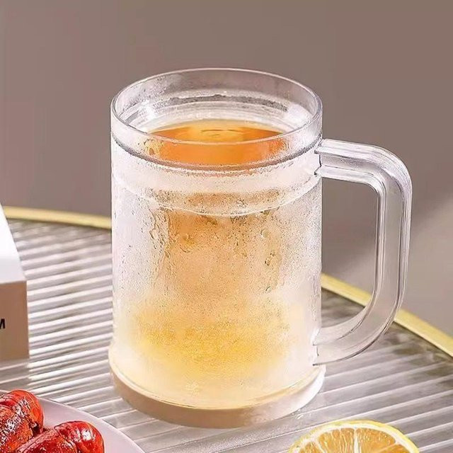 SheyIn Doppelwandiger Gefrierbecher aus Kunststoff, Auslaufsicherer Eisbecher für Eiskaffee und Cocktails, 12oz, Beige - Bild 1