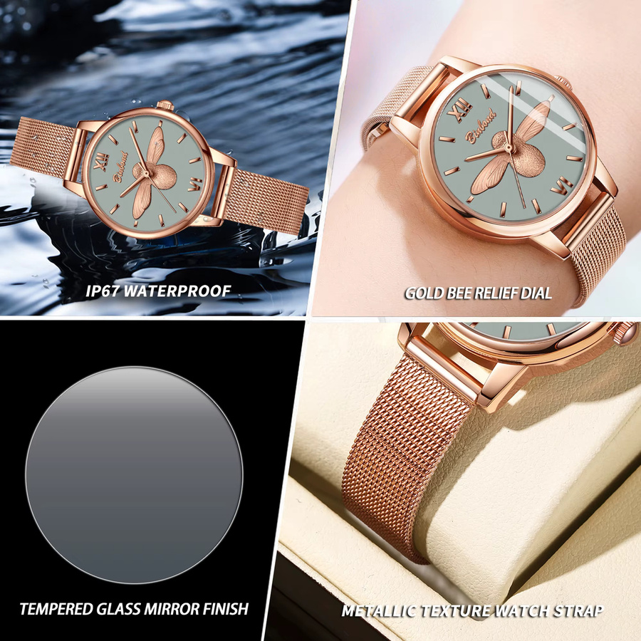 BINBOND Armbanduhr Quarz, Roségold, Milanaise, Grau, Damen - Bild 4