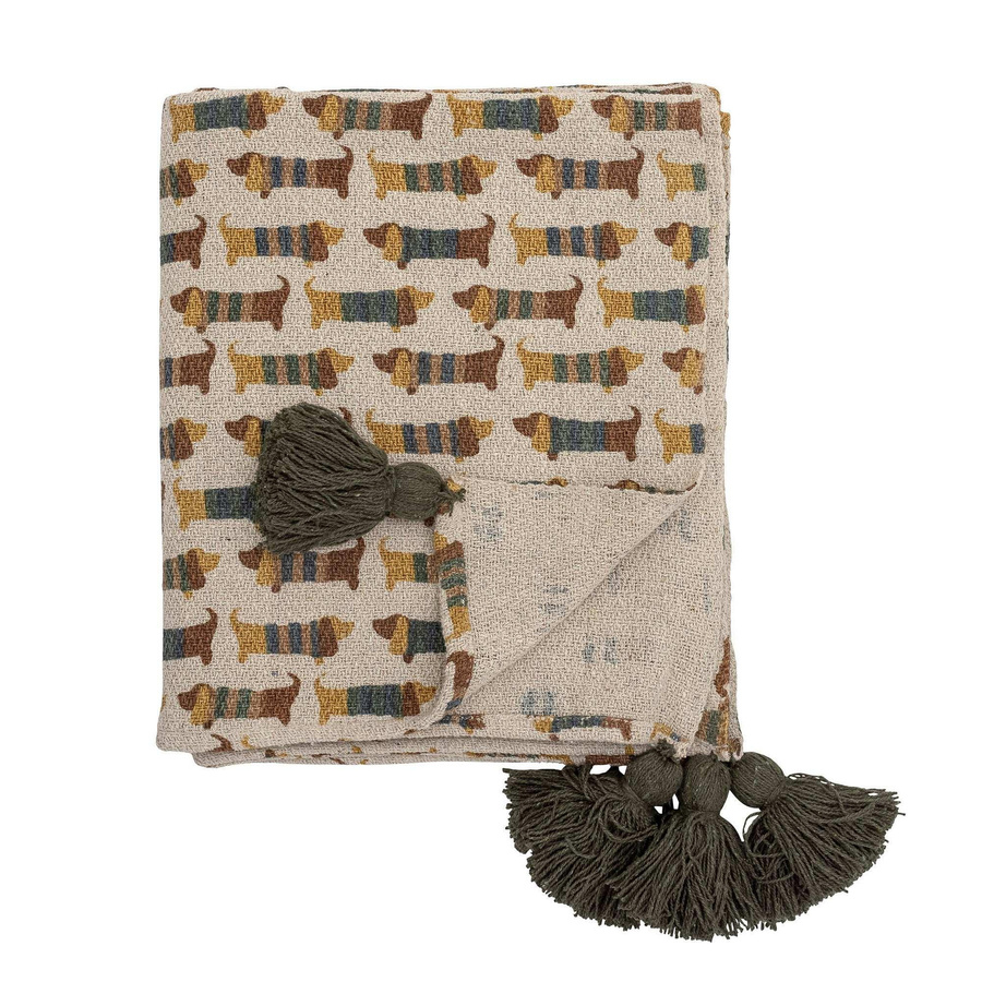 Bloomingville Mini Charlie Plaid aus recycelter Baumwolle mit Quasten, Multicolour, B/T: 130 x 160 cm - Bild 1