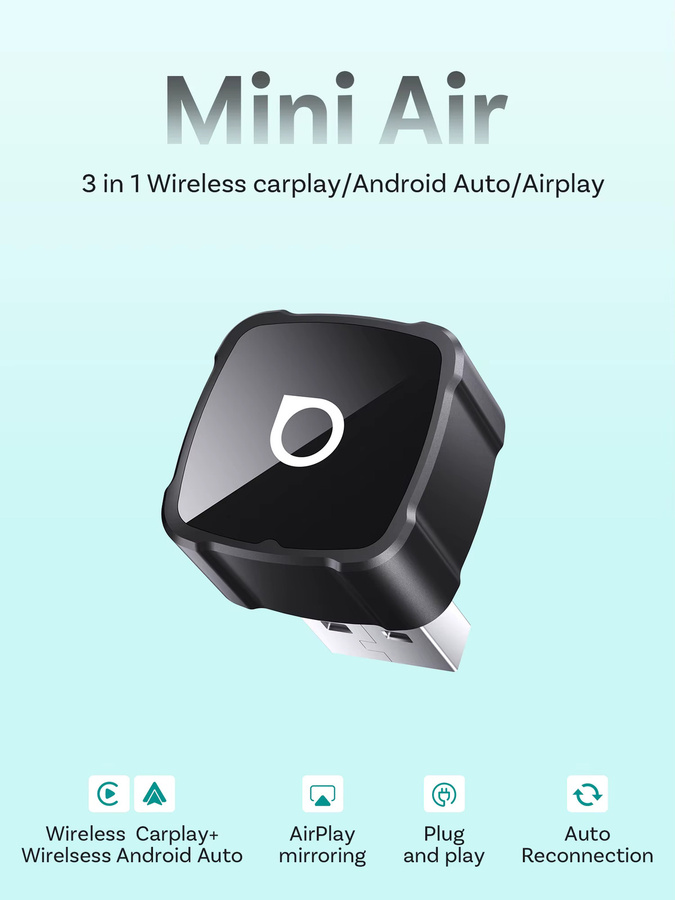 Ottocast MINI AIR Kabelloser CarPlay Android Auto und AirPlay Adapter für Bildschirmspiegelung, 3in1 Smart Dongle, Schwarz - Bild 6