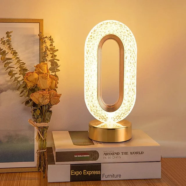Wiederaufladbare Kristall LED Tischlampe mit Fernbedienung und Touch-Schalter, dimmbar, transparent mit Gold/Messing-Elementen, warmweißes Licht für Wohnzimmer und Schlafzimmer - Bild 1