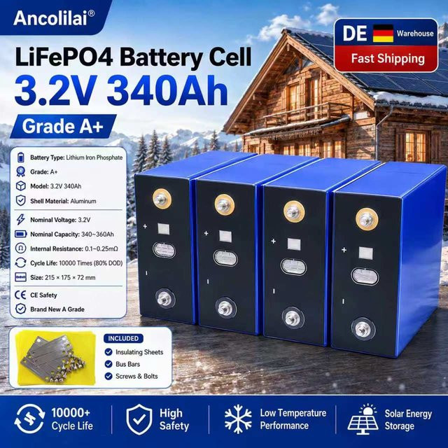 Ancolilai LiFePO4-Batteriezelle 3,2V 340Ah mit Aluminiumgehäuse in Silber oder Blau - Bild 1