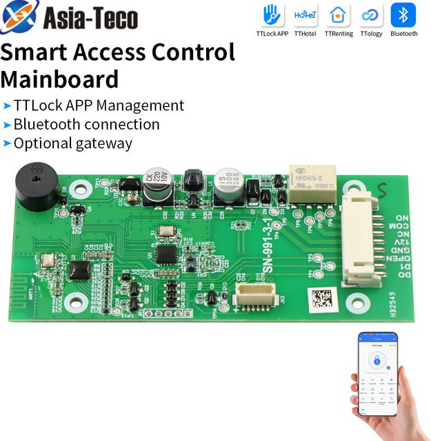 TTLOCK Bluetooth-Zugangskontroller PCB-Platine mit Wiegand-Relais NO/NC für elektrische Schlösser und Türzugangskontrollsysteme in Grün von Asia-Teco - Bild 1