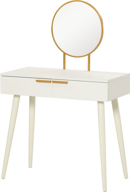 HOMCOM Schminktisch modern mit Spiegel und Schublade in Weiß und Gold, B/T/H: 80 x 40 x 123 cm - Bild 1