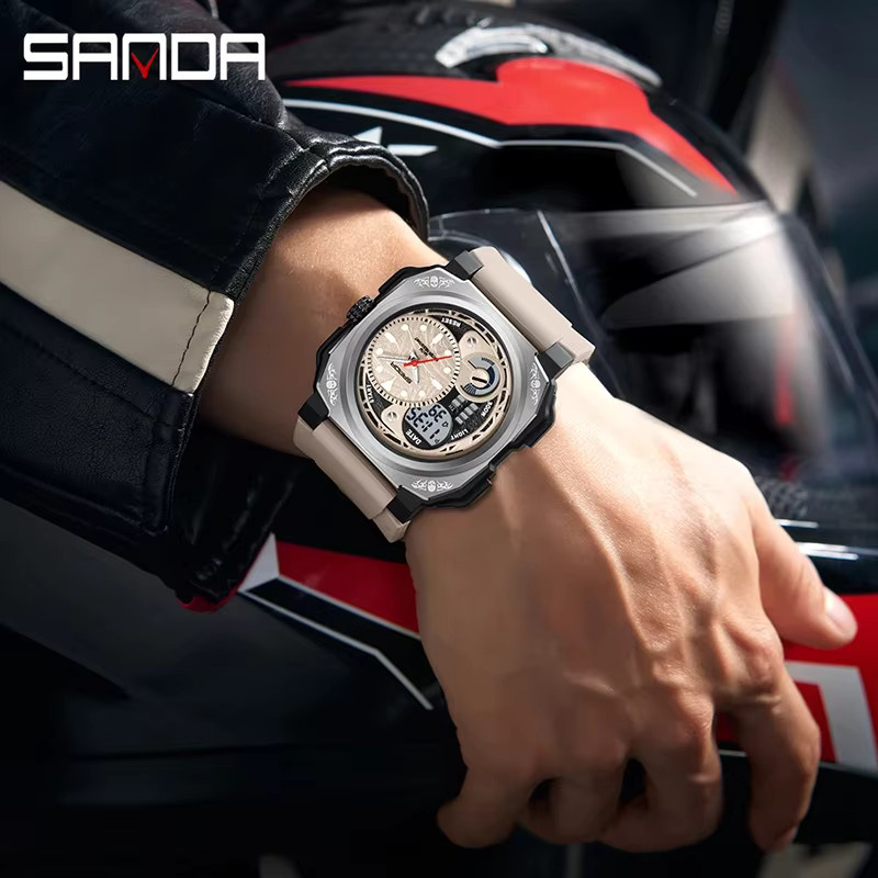 SANDA Digitaluhr, Quarz, eckig, Silikon, Herren, Black red - Bild 2