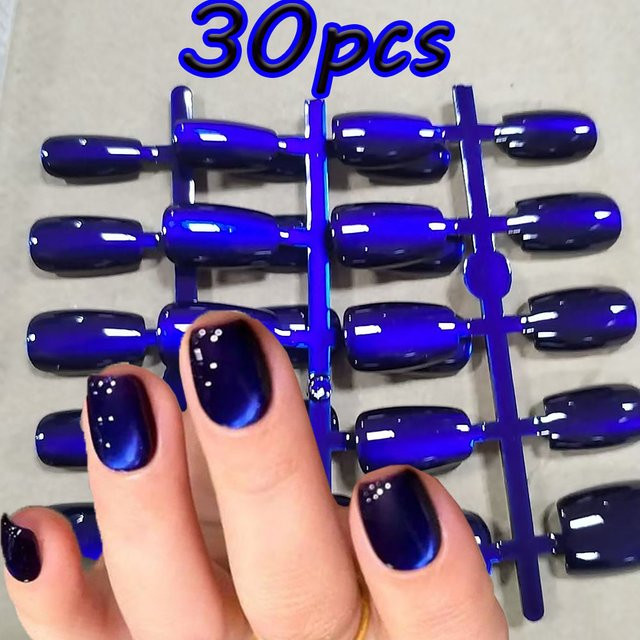 MAFANAILS Cat-Eye-Gel-Kunstnägel, tiefblau, glänzend, 30 Stück - Bild 1