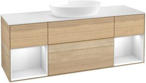 V&B Waschtischunterschrank Finion mit Wandbeleuchtung, Farbe Weiß und Eiche Lack, Breite: 160 cm - Bild 1