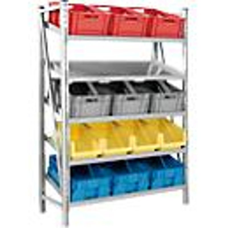 SSI Schäfer Komplettregal R 7000 mit 5 schrägen Fachebenen, Farbe Silber, B/T/H: 128,3 x 50,0 x 217,0 cm - Bild 2