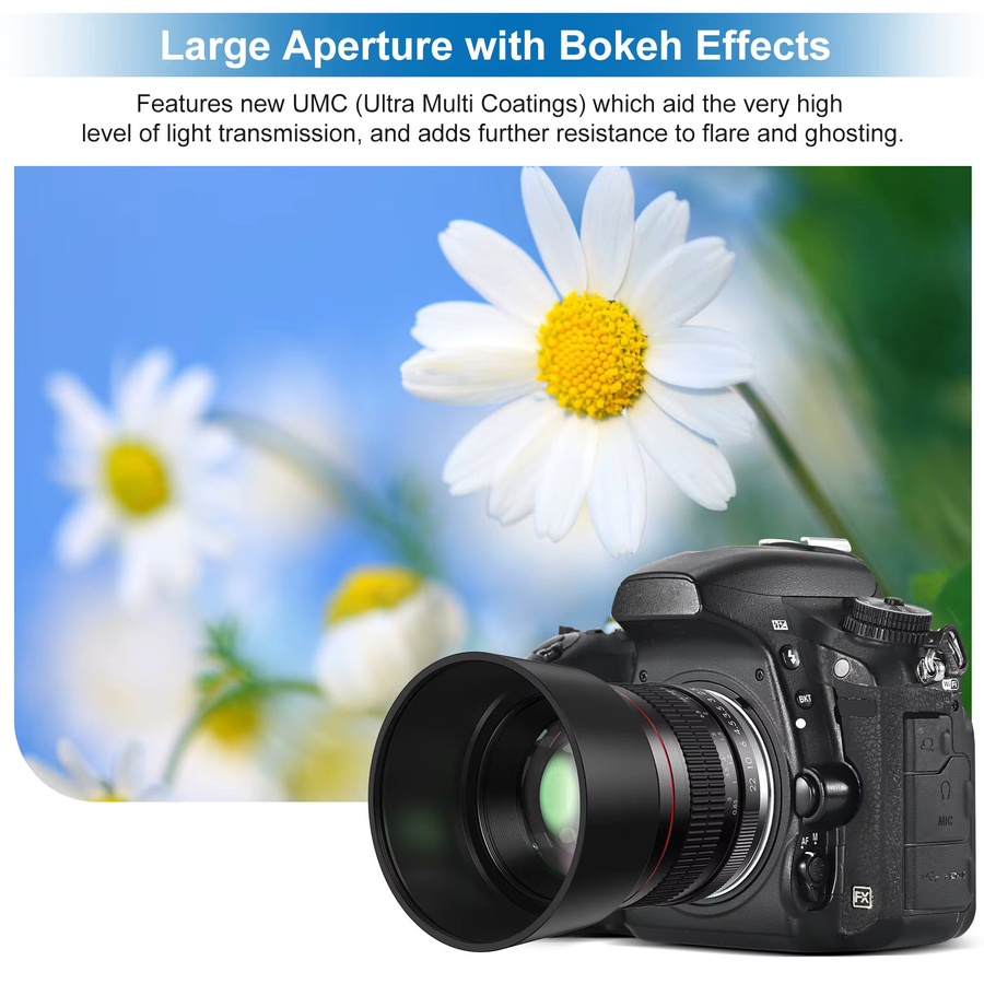 Lightdow 85 mm f/1.8 Porträtobjektiv für Canon Sony Nikon DSLR-Kameras in Schwarz mit manuellem Fokus - Bild 5