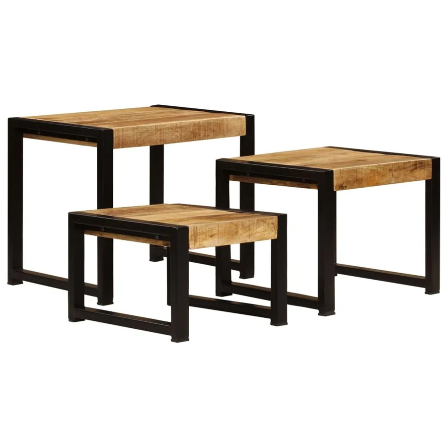 vidaXL Satztische 3er Set aus Mango-Massivholz in Braun im Vintage-Stil - Bild 2