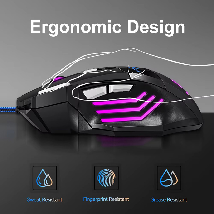 KEBIDUMEI RGB Gaming-Maus mit 7 Tasten, ergonomische USB-Maus mit Kabel in Schwarz für PC, Laptop, Windows und Mac OS - Bild 4