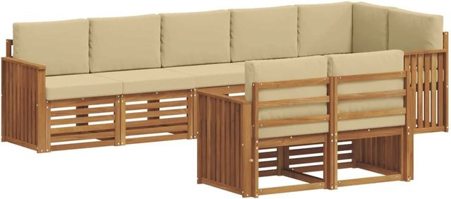 vidaXL Sofagarnitur 8-teilig aus Massivholz Akazie in Natur und Beige mit L-Form und Polsterkissen - Bild 1