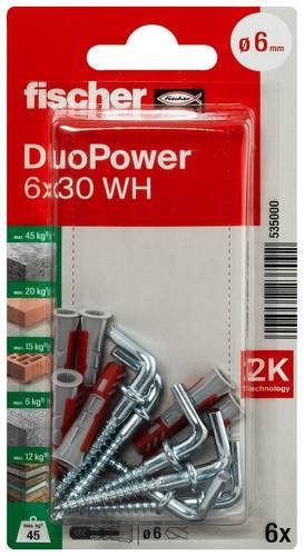 Fischer DuoPower Universaldübel aus Nylon in Mehrfarbig mit Winkelhaken, Durchmesser: 6 mm, Länge: 30 mm - Bild 1