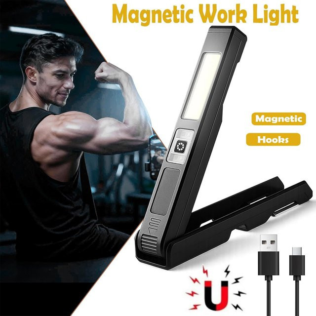 UMEXUS COB LED Arbeitslampe, wiederaufladbare magnetische Taschenlampe, faltbar und wasserdicht, Schwarz - Bild 1