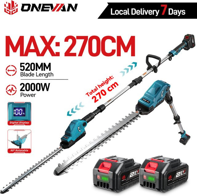ONEVAN Elektrische Teleskop-Heckenschere mit LED-Licht, kabellos für Makita LXT 18V Akku, Blau - Bild 1
