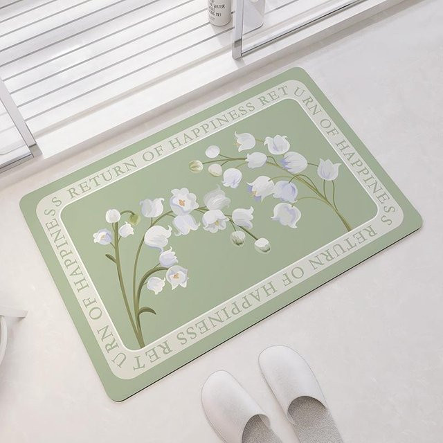 Yiran Furniture Badezimmer Kieselgurmatte mit Maiglöckchen-Design, rutschfest und saugfähig, Grün, B/T: 60 x 40 cm - Bild 1