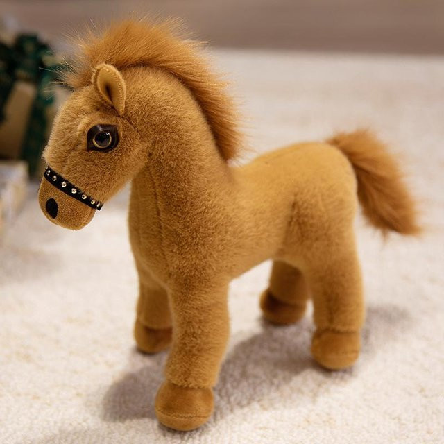 Simulation Pony Puppe Plüschtier, Weiß, Braun, 35cm - Bild 1