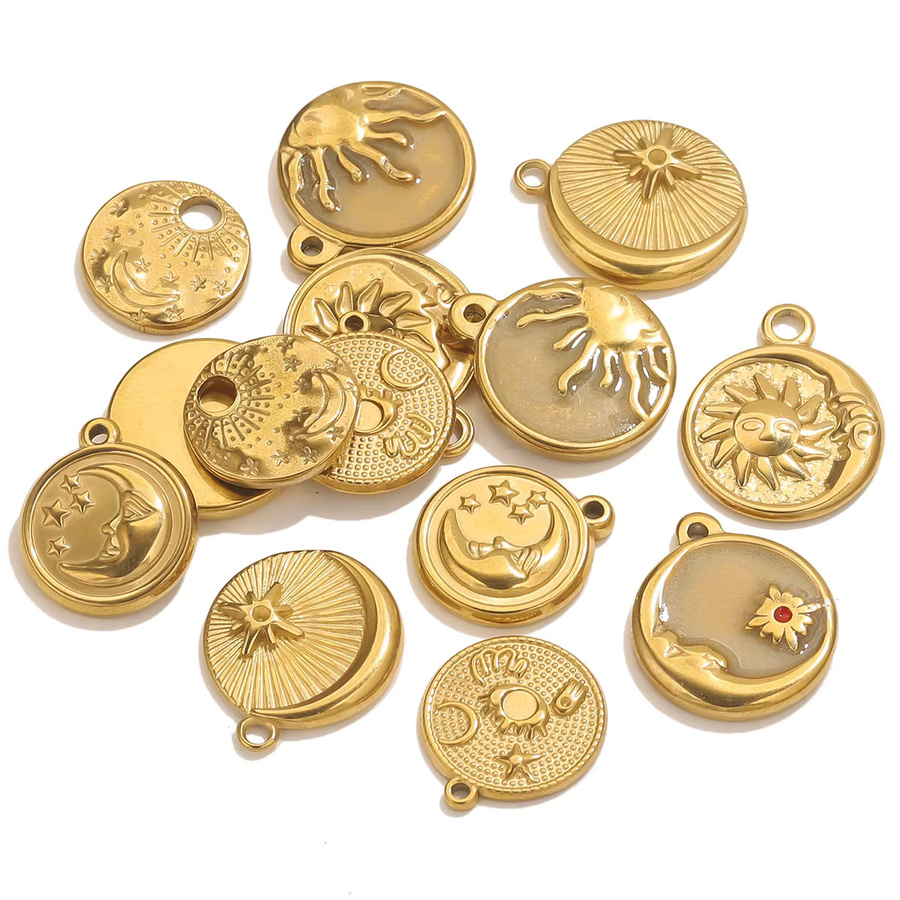 Elomia Anhänger Sonne Mond, Edelstahl, Gold, Damen - Bild 3